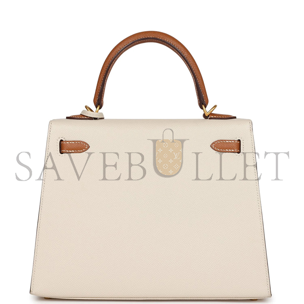 H**mes master kelly sellier 25 craie and gold epsom brushed gold hardware (25*17*7cm)